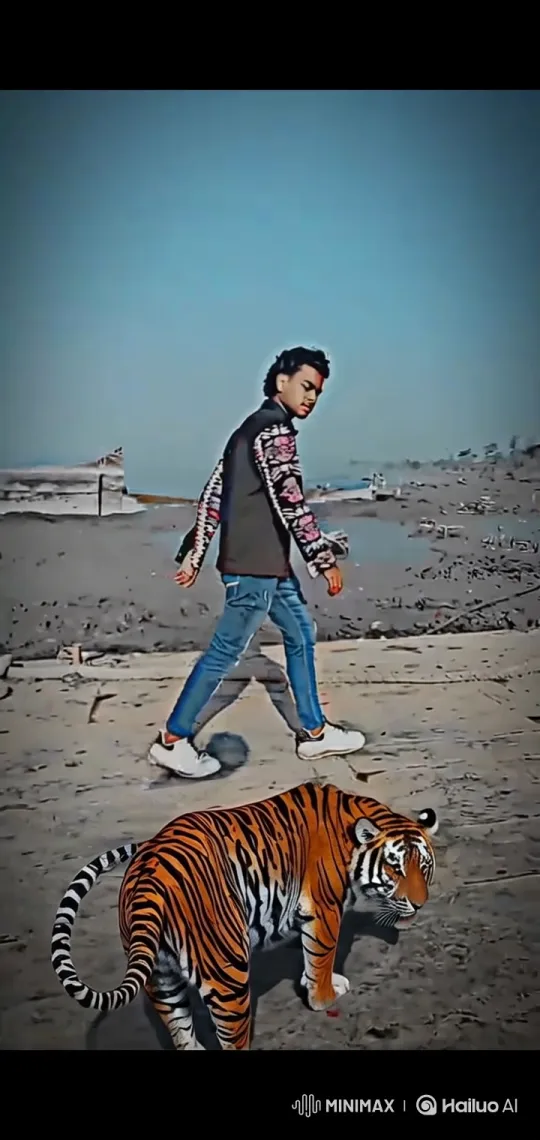 Man and Tiger Walk Together in Harmony – AI Generated Video | Hailuo AI