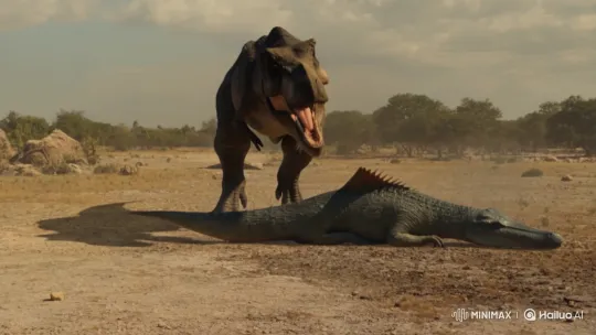 Tyrannosaurus Rex Triumphs Over Spinosaurus in Prehistoric Showdown – AI Generated Video | Hailuo AI