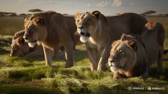 Lions Grazing Peacefully in the Savanna – AI Generated Video | Hailuo AI