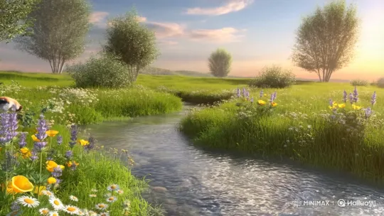 Golden Meadow Stream with Birds and Wildflowers – AI Generated Video | Hailuo AI