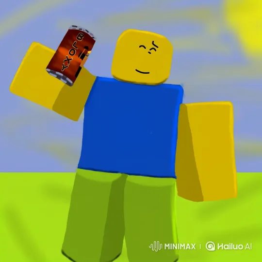 Blocky Character Dances After Drinking 'BLOXY' in Sunny Field – AI Generated Video | Hailuo AI