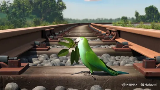 Parrot Plants Mango Sapling on Railway Track – AI Generated Video | Hailuo AI
