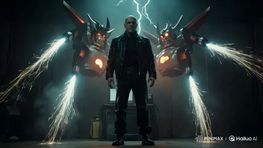 Man Commands Powerful Robots in Dramatic Scene – AI Generated Video | Hailuo AI