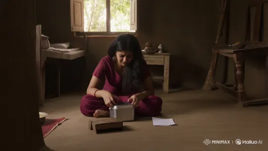 Grieving Woman Tastes Late Mother's Carrot Halwa – AI Generated Video | Hailuo AI