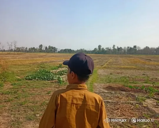 Silhouetted Person Observes Sunset Over Harvested Field – AI Generated Video | Hailuo AI