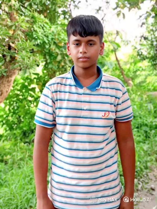 Young Boy Smiles Gently in Lush Greenery – AI Generated Video | Hailuo AI