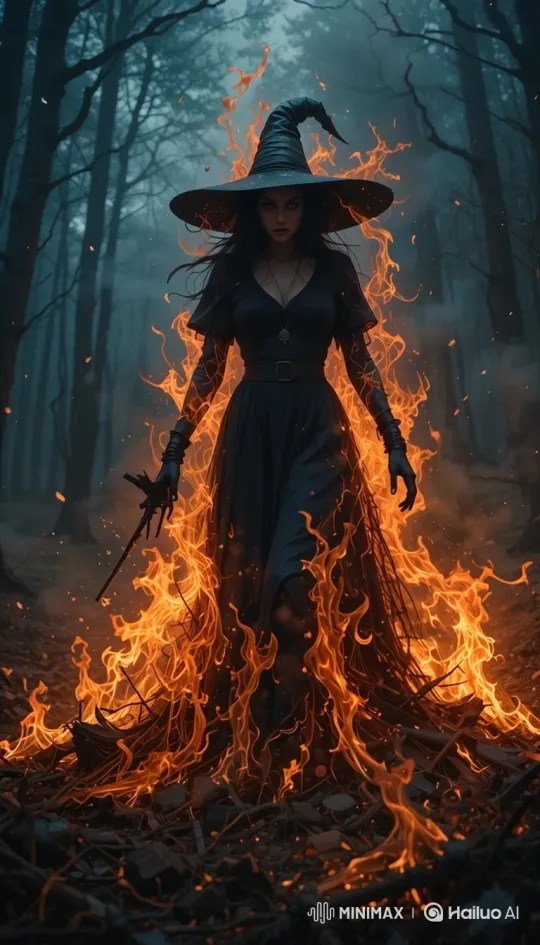 Witch in Forest Pursues Fleeing Man at Dusk – AI Generated Video | Hailuo AI