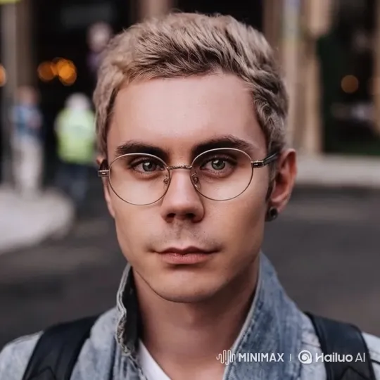 Young Man in Denim Jacket with Subtle Blink – AI Generated Video | Hailuo AI