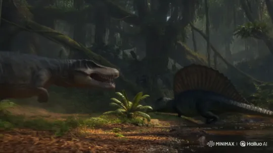 Spinosaurus Battles Gigantosaurus in Primal Jungle Duel – AI Generated Video | Hailuo AI
