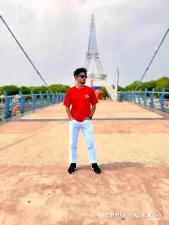 Young Man in Red Shirt Meets Distinguished Gentleman on Walkway – AI Generated Video | Hailuo AI