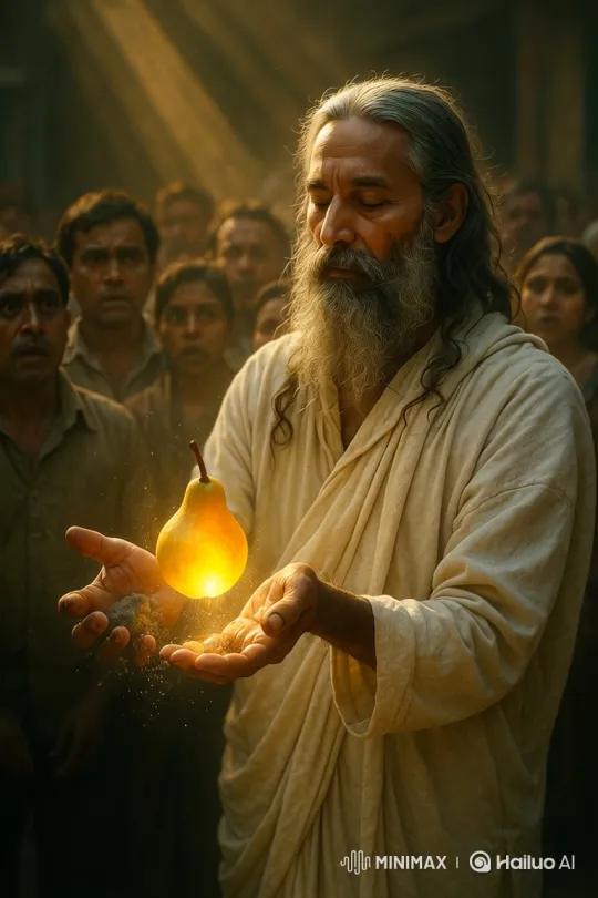 Mystic Transforms Stone into Glowing Pearl in Bustling Marketplace – AI Generated Video | Hailuo AI