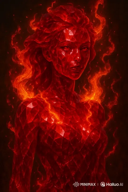 Crystal-Clad Woman Destroys Village in Fiery Rampage – AI Generated Video | Hailuo AI