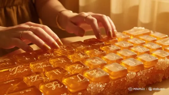 Woman Typing on a Honeycomb Keyboard – AI Generated Video | Hailuo AI