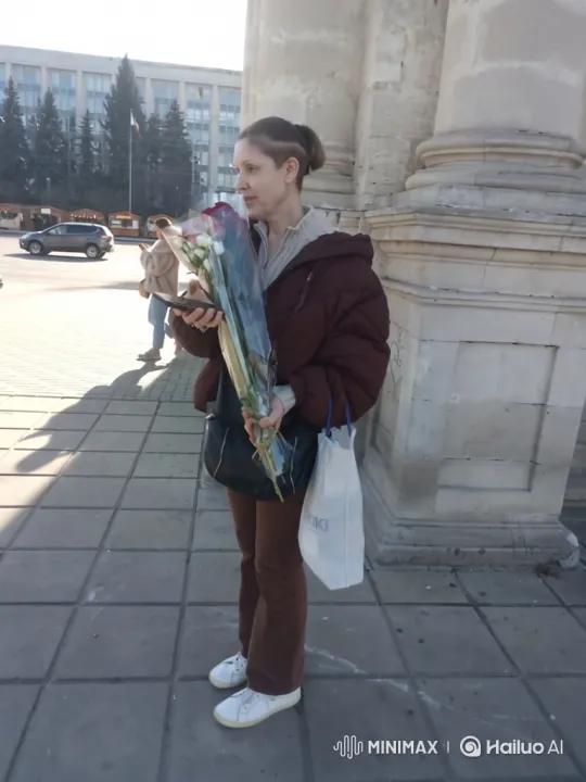 Woman Smiles at Camera Holding Flowers – AI Generated Video | Hailuo AI