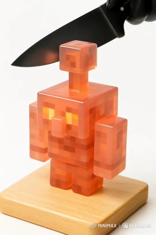 Pixelated Copper Golem Sliced with Effort – AI Generated Video | Hailuo AI
