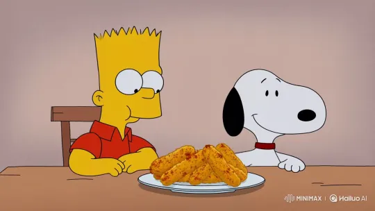 Bart Simpson and Snoopy Enjoy Nashville Hot Mozzarella – AI Generated Video | Hailuo AI
