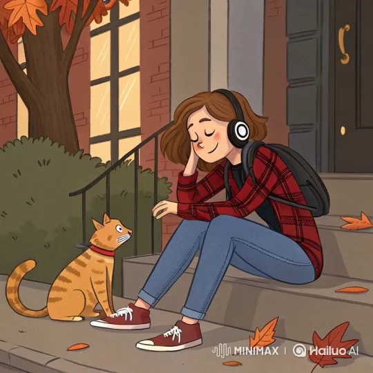 Young Woman and Cat Enjoy Autumn Moment – AI Generated Video | Hailuo AI