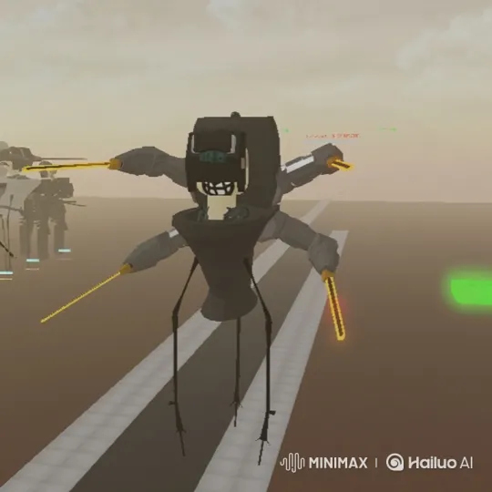 Four-Armed Robot Showcases Combat Skills on Runway – AI Generated Video | Hailuo AI