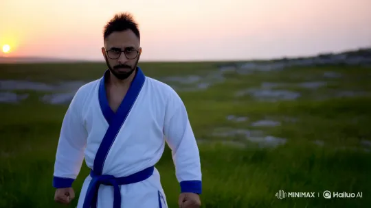 Martial Artist in Serene Landscape Showcases Determination – AI Generated Video | Hailuo AI