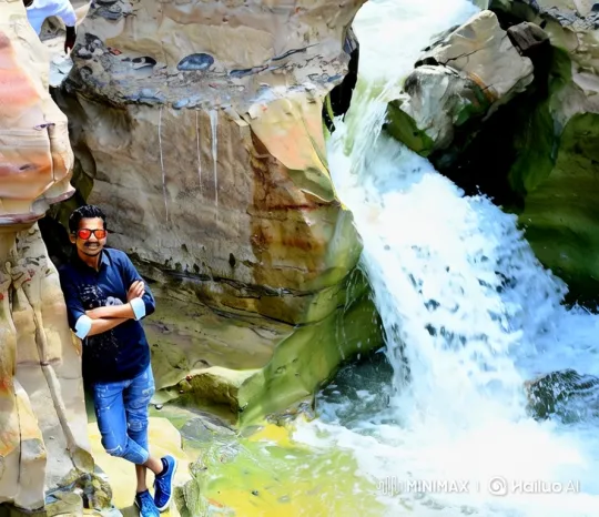 Man Against Canyon Waterfall to Earth from Space – AI Generated Video | Hailuo AI