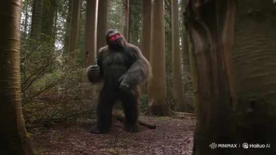 Paranoid Bigfoot Vapes, Collapses in Forest Sleep – AI Generated Video | Hailuo AI