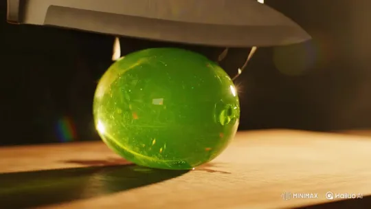 Macro Glass Kiwi on Wooden Board with Knife – AI Generated Video | Hailuo AI