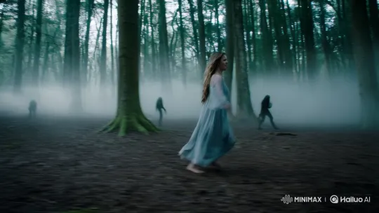 Mysterious Woman Meets Isolation in Dark Forest Scene – AI Generated Video | Hailuo AI