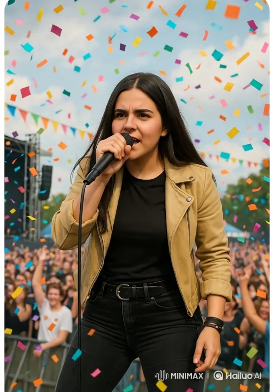 Young Singer Performing Passionately at Outdoor Festival – AI Generated Video | Hailuo AI