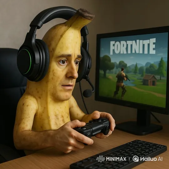 Banana Character Intensely Plays Fortnite – AI Generated Video | Hailuo AI