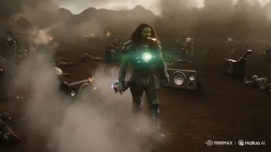 Futuristic Jamaican Alien Warrior Conquers Smoky Battlefield – AI Generated Video | Hailuo AI