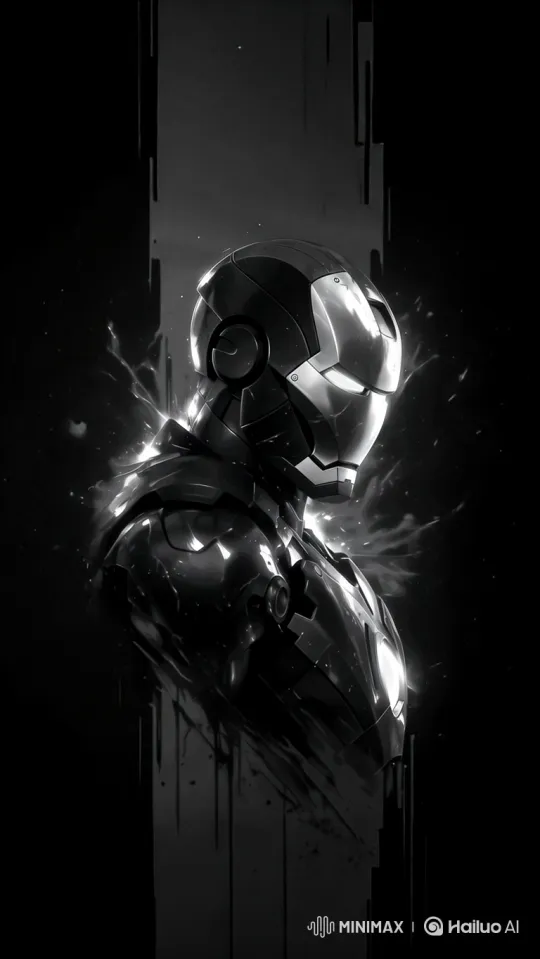 Iron Man: A Dark, Dramatic Stare in Stylized Black and White – AI Generated Video | Hailuo AI