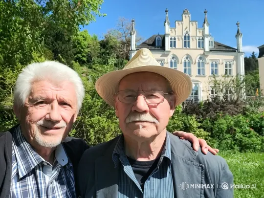 Elderly Men and Architectural Beauty in Sunny Landscape – AI Generated Video | Hailuo AI
