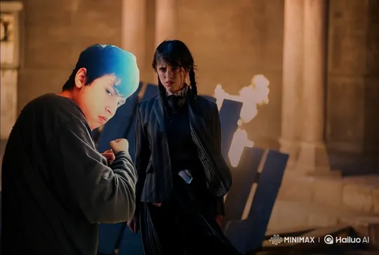 Young Woman Victorious in Stone Courtyard Confrontation – AI Generated Video | Hailuo AI
