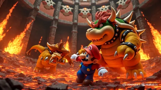 Mario Defies Bowser in Fiery Chamber Showdown – AI Generated Video | Hailuo AI