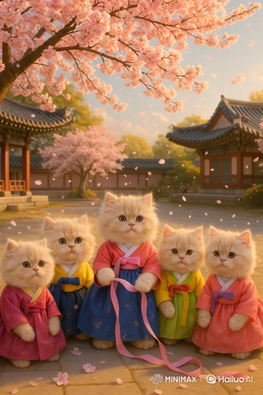 Cats in Cherry Blossoms Laughing Delightedly – AI Generated Video | Hailuo AI