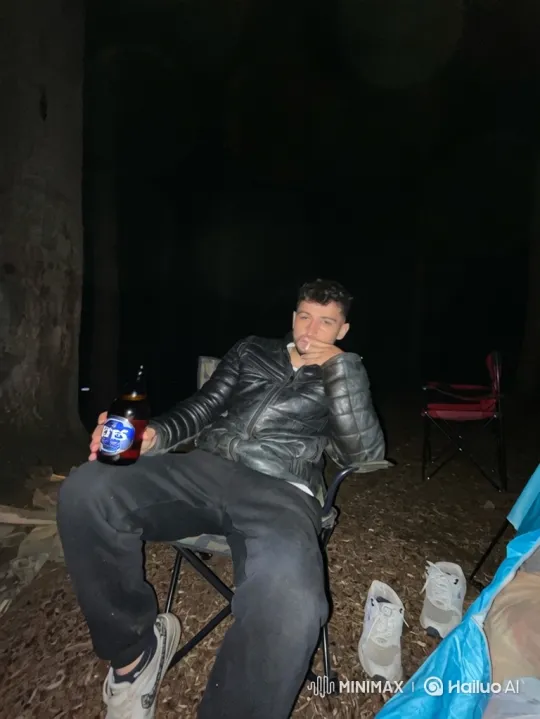 Man Shares Drink with Boy in Forest Campsite – AI Generated Video | Hailuo AI