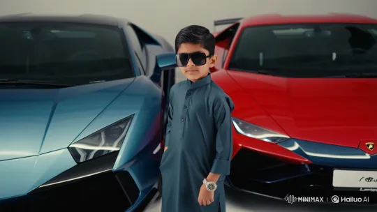 Confidently standing next to a luxurious Lamborghini – AI Generated Video | Hailuo AI