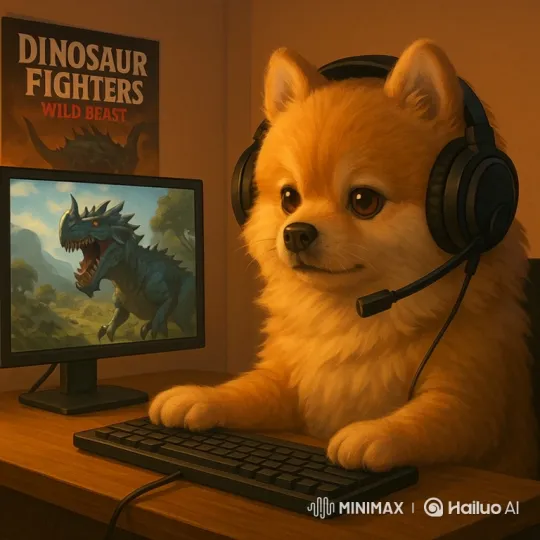 Fluffy Dog Engages in Intense Video Game Battle – AI Generated Video | Hailuo AI