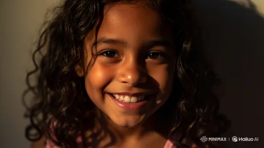 Young Girl Laughs Joyfully, Covering Her Mouth – AI Generated Video | Hailuo AI