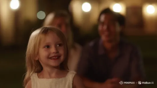 Young Girl Reunites with Parents in Warm Summer Night Embrace – AI Generated Video | Hailuo AI