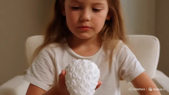 Girl Eats Foam Strawberry in Realistic Video Clip – AI Generated Video | Hailuo AI