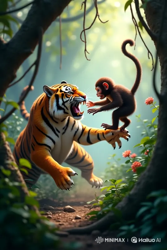 Tiger and Monkey Form Unlikely Friendship – AI Generated Video | Hailuo AI