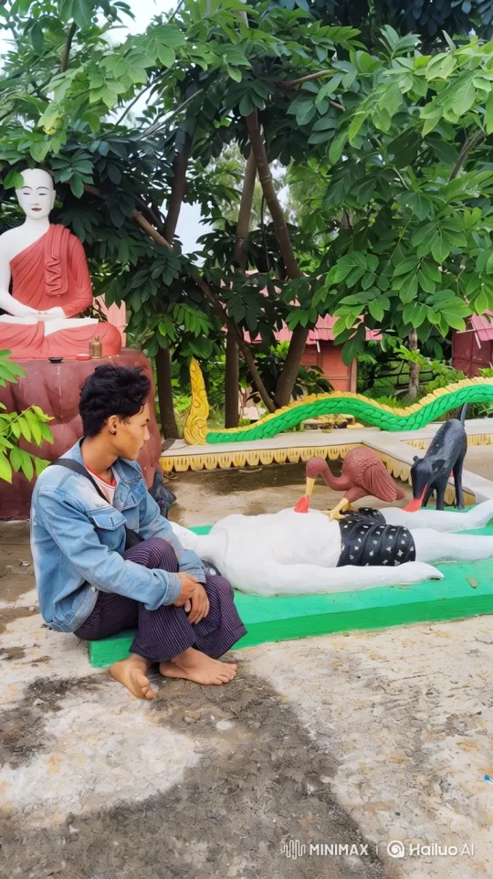 Young Man Contemplates Art in a Serene Garden – AI Generated Video | Hailuo AI