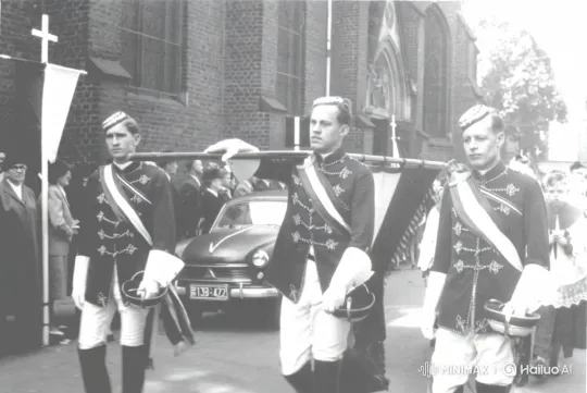 Vintage Parade of Uniformed Men with Banner – AI Generated Video | Hailuo AI
