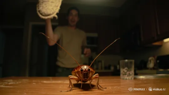 Man Attempts to Smack Cockroach, Freezes Mid-Strike – AI Generated Video | Hailuo AI