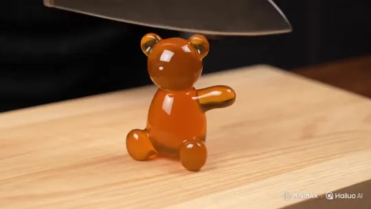 Toy Bear Sliced by Knife – AI Generated Video | Hailuo AI