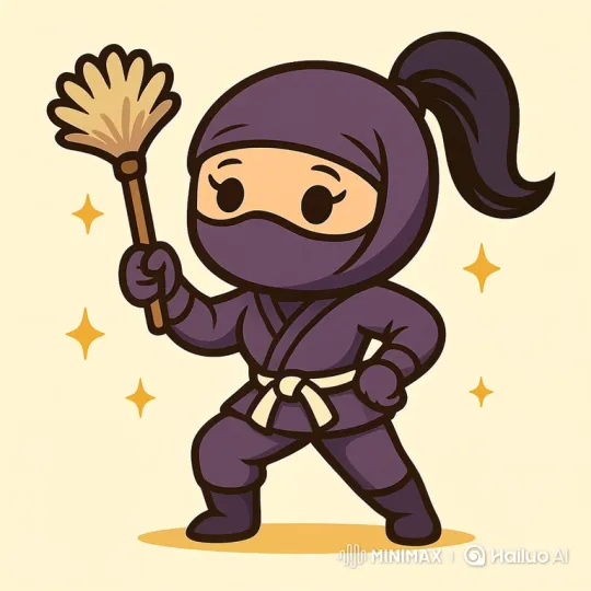 Cute Female Ninja's Playful Dance and Cleaning Routine – AI Generated Video | Hailuo AI