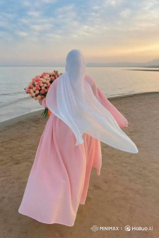 Woman in Pink Walks with Roses at Sunset Beach – AI Generated Video | Hailuo AI