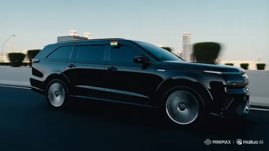 Prime Minister Modi's Black Armored Car on Modern Highway – AI Generated Video | Hailuo AI