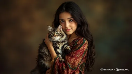 Young Girl and Her Cat Share a Moment of Quiet Affection – AI Generated Video | Hailuo AI